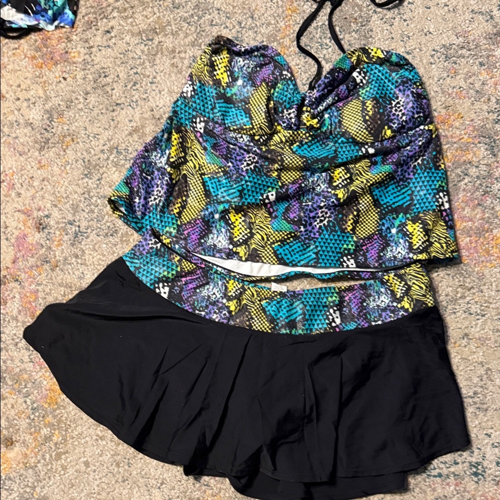OP Women’s Multicolor Tankini with Black Skirted Bottom 2X